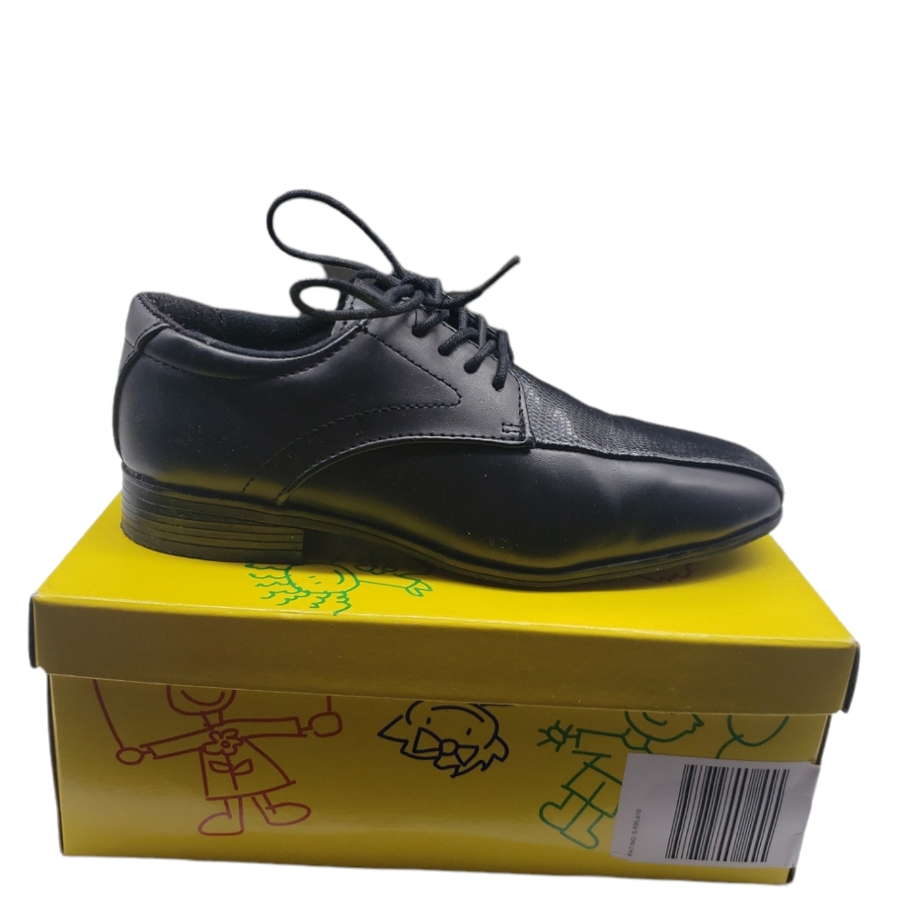 BOYS FAUX LEATHER DRESS SHOES, BLACK, SIZE 2